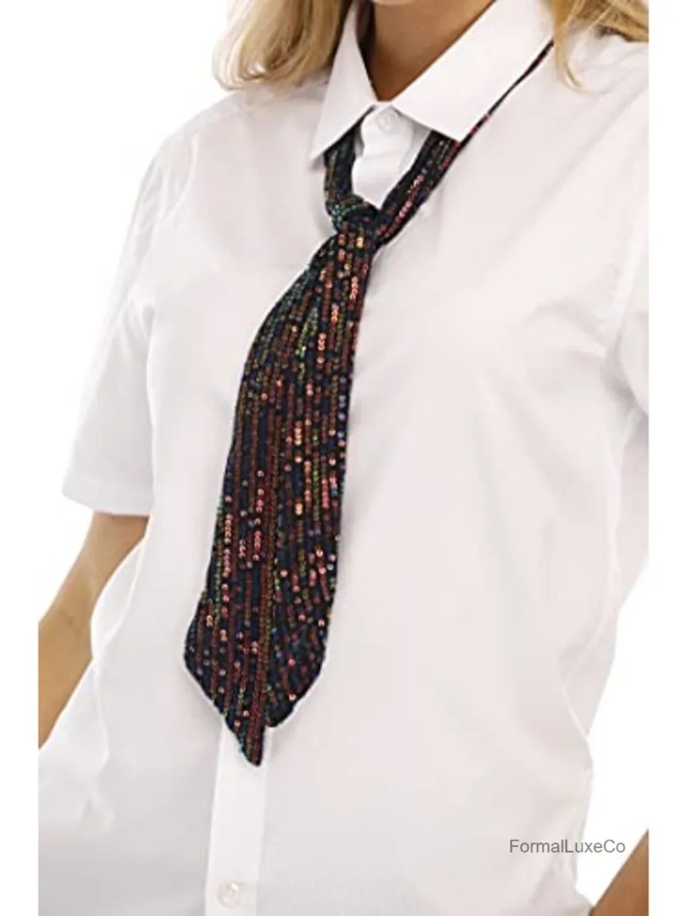 Sequins Skinny Scarf - Versatile Necktie, Headband, Waist Sash, Bag Decor